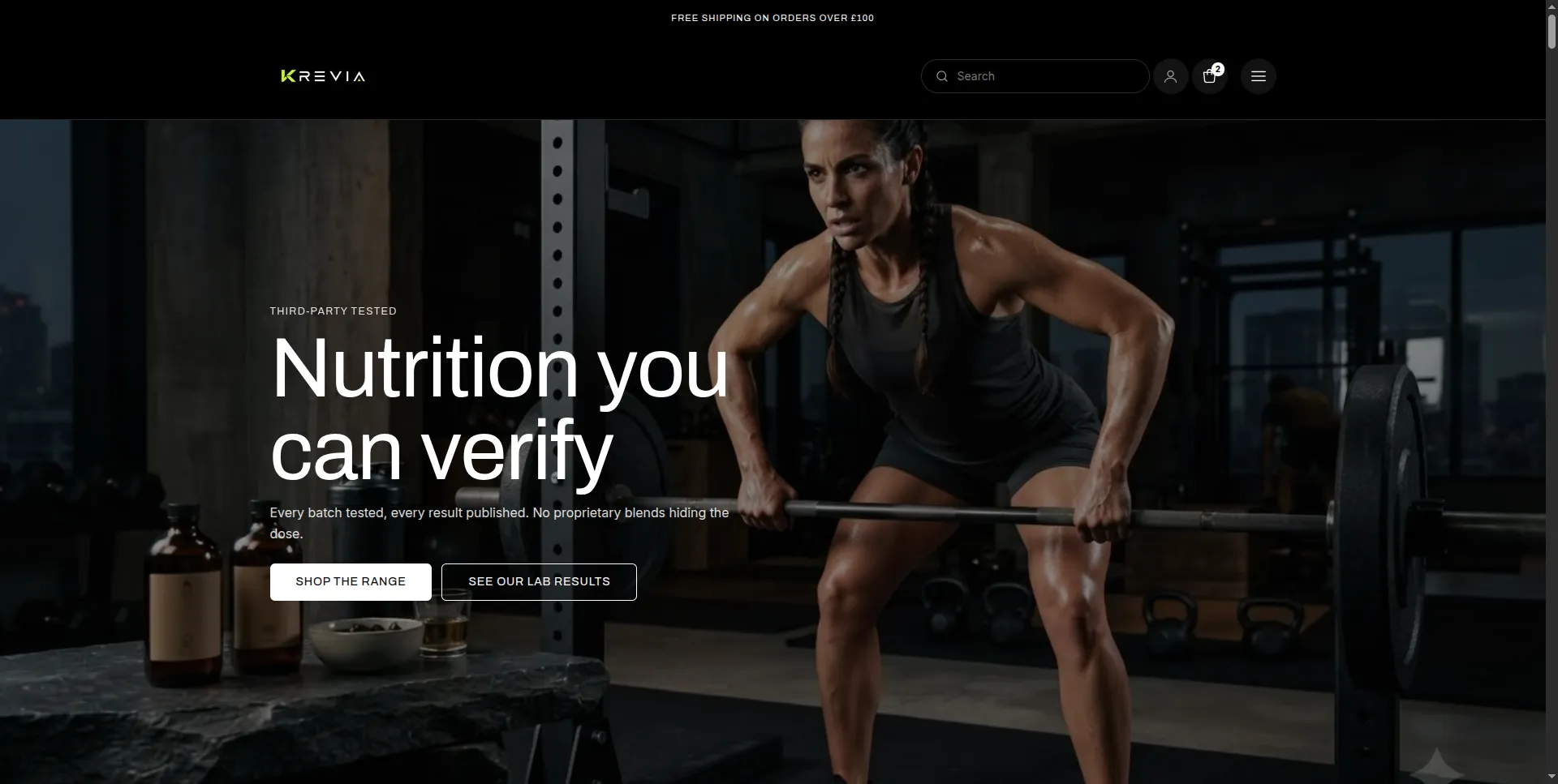 A live storefront homepage built with the Krevia theme