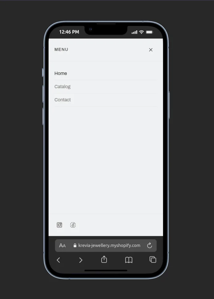Krevia theme — mobile navigation