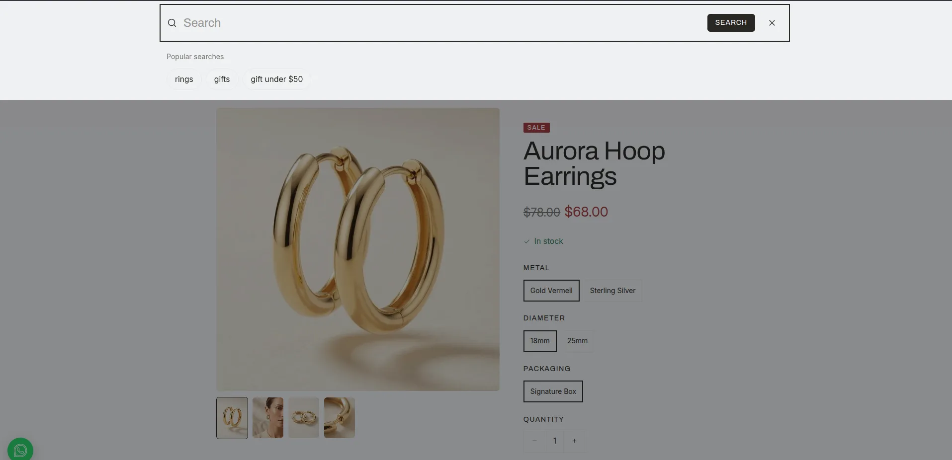 Krevia storefront — product