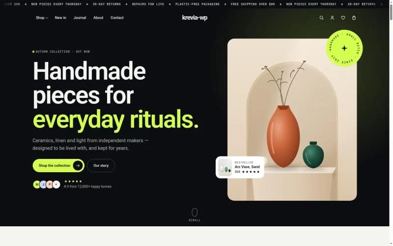 The Krevia WP demo store homepage